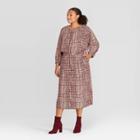Women's Plus Size Long Sleeve Round Neck Midi Dress - Prologue Red 4x, Women's,
