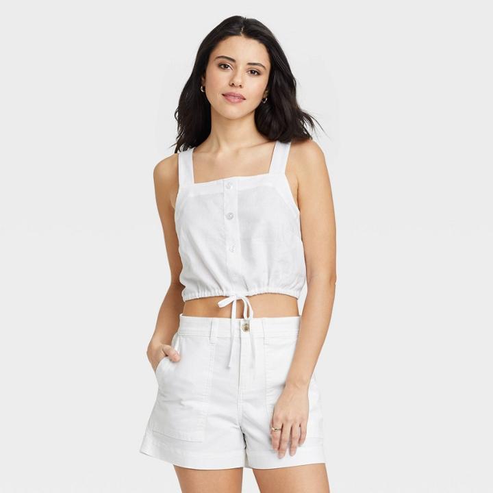 Women's Tie-front Apron Tank Top - A New Day White