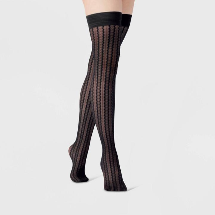 Women's Diamond Wavy Thigh Highs - A New Day Black
