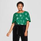 Women's Plus Size Floral Print Short Flutter Sleeve Top - Ava & Viv Green X