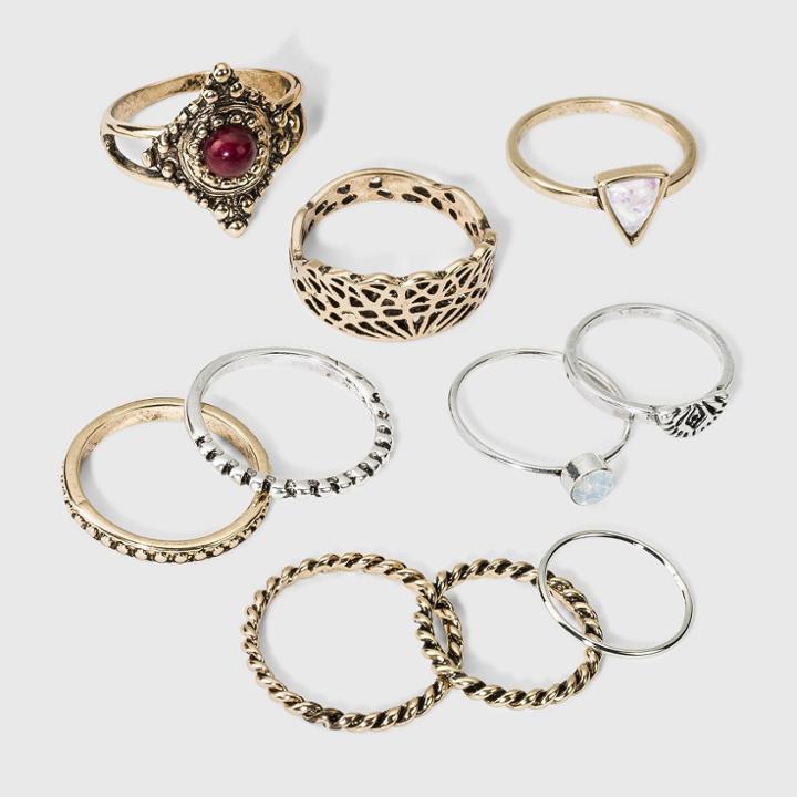 Textured And Etched With Stone And Open Detail Ring Set 10pc - Wild Fable, Women's,