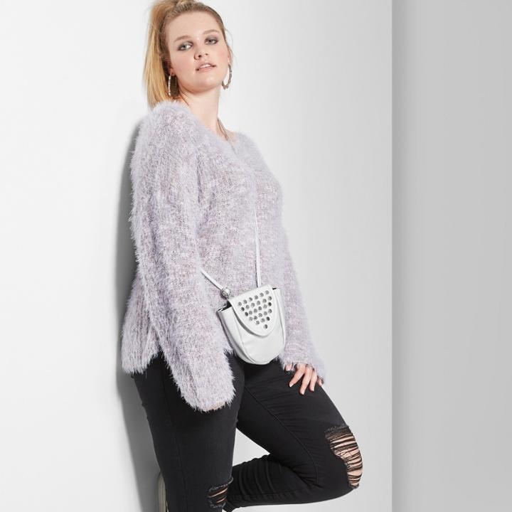 Women's Plus Size Long Sleeve Fuzzy Eyelash Pullover Sweater - Wild Fable Purple