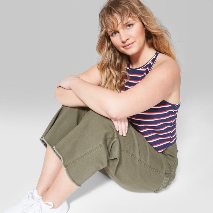 Women's Plus Size Striped Halter Cami - Wild Fable Navy