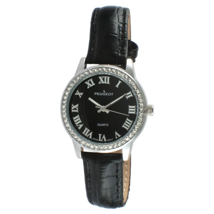 Peugeot Watches Women's Peugeot Crystal Accented Leather Strap Watch -