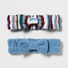 2pk Microfiber Striped Print Towel Headbands Blue - Room Essentials