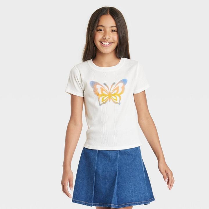 Girls' Shrunken T-shirt - Art Class White