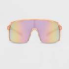 All In Motion Women's Shiny Crystal Plastic Shield Sunglasses With Pink Lenses - All In