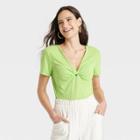 Women's Short Sleeve V-neck Linen T-shirt - A New Day
