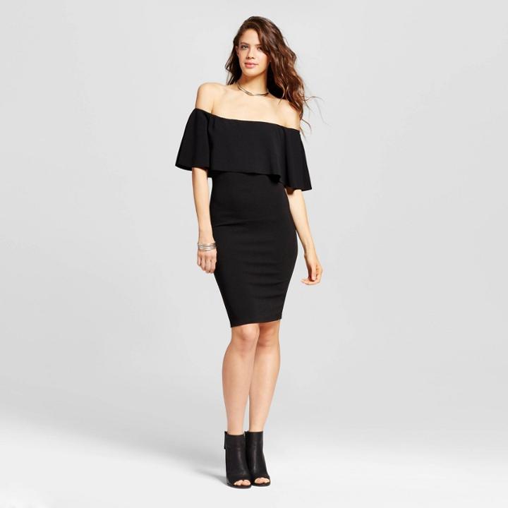 Women's Off The Shoulder Flounce Bodycon Dress - Almost Famous (juniors') Black