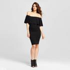 Women's Off The Shoulder Flounce Bodycon Dress - Almost Famous (juniors') Black