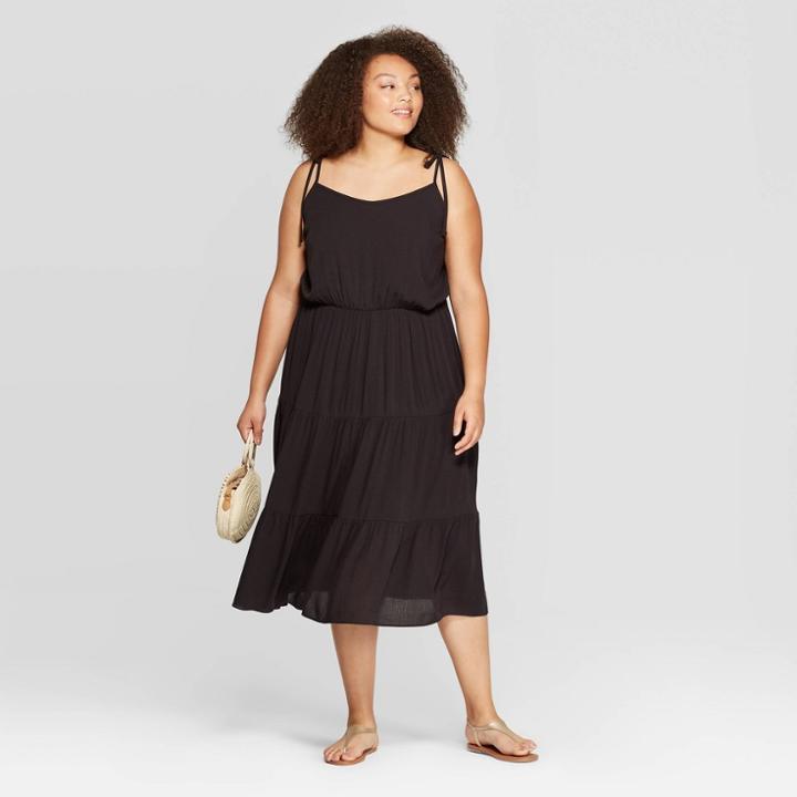 Women's Plus Size Sleeveless V-neck Tiered Gauze Maxi Dress - Ava & Viv Black