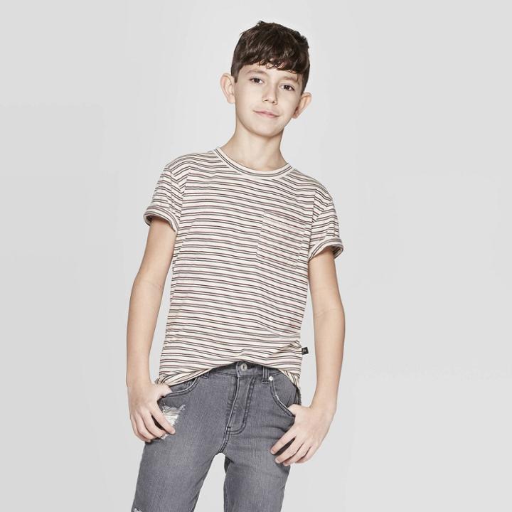 Target Boys' Short Sleeve Stripe T-shirt With Pocket - Art Class Beige
