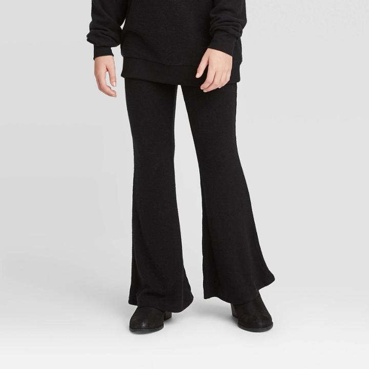 Girls' Brushed Hacci Flare Pants - Art Class Black