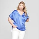 Women's Plus Size Woven Stretch Short Sleeve Top - Ava & Viv Blue X