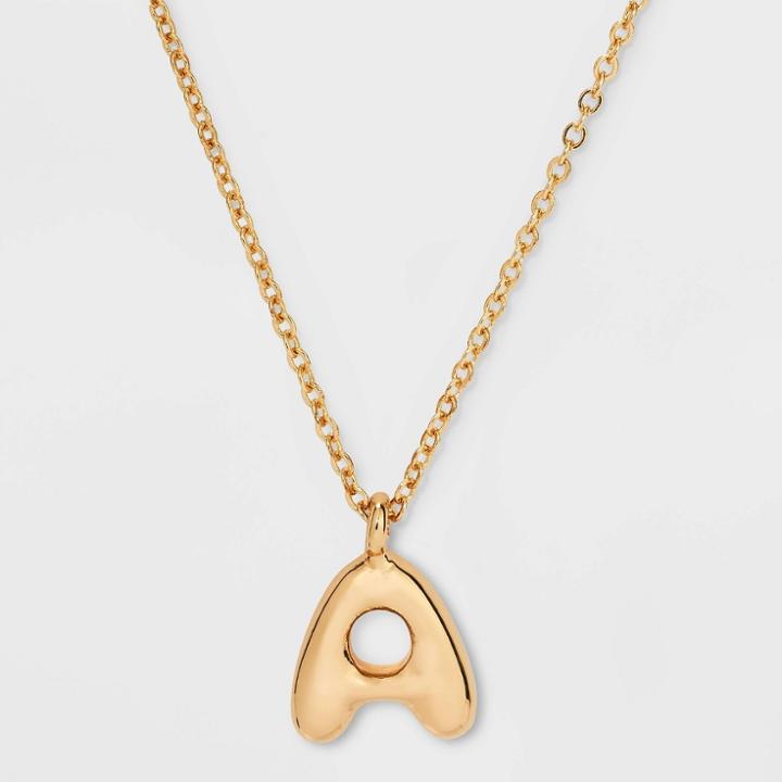 Puffy Initial Charm 'a' Pendant Necklace - Wild Fable Gold