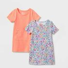 Toddler Girls' Adaptive Abdominal Access 2pk Knit Short Sleeve Dress - Cat & Jack Neon Peach