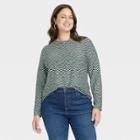 Women's Plus Size Long Sleeve Slim Fit Jacquard T-shirt - Ava & Viv Green