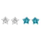 Journee Collection 1 Ct. T.w. Star-cut Cz Prong Set Stud Earrings Set In Sterling Silver - Light Blue/white, Girl's,