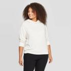 Women's Plus Size Striped Long Sleeve Hooded Snit T-shirt - A New Day Oatmeal