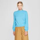 Women's Long Sleeve Button Back Crew Sweater - Who What Wear Blue