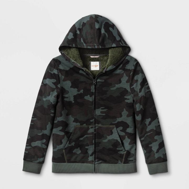 Boys' Camo Print French Terry Full Zip Hoodie - Cat & Jack Green Xs, Green/green