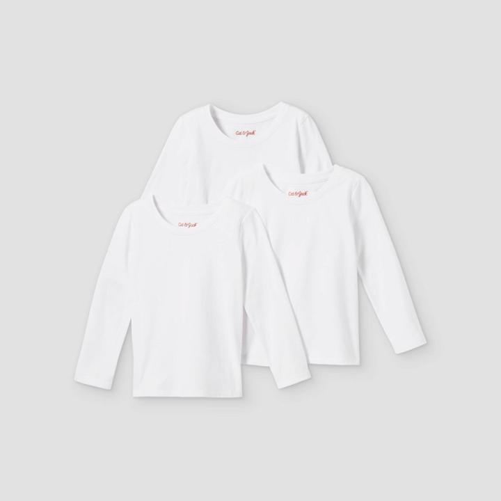 Toddler Girls' 3pk Solid Long Sleeve T-shirt - Cat & Jack White