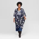 Women's Floral Print Lightweight Plus Size Kimono Jacket Ruana - A New Day Navy (blue)
