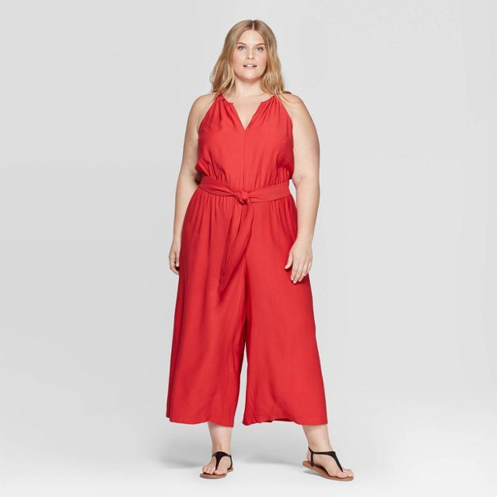 Women's Plus Size Sleeveless Halter Neck Jumpsuit - Prologue Red