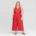 Women's Plus Size Sleeveless Halter Neck Jumpsuit - Prologue Red