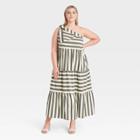 Women's Plus Size Striped One Shoulder Sleeveless Dress - Who What Wear Black