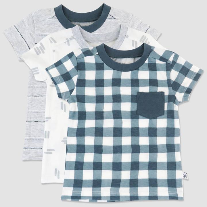 Honest Baby Boys' 3pk Organic Cotton Painted Buffalo Pocket T-shirt - Navy