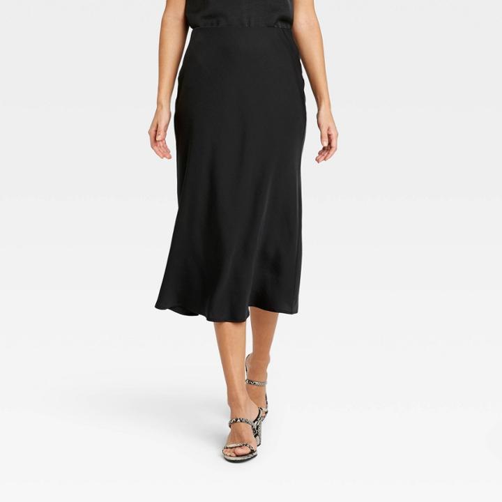 Women's High-rise Midi Slip A-line Skirt - A New Day Black