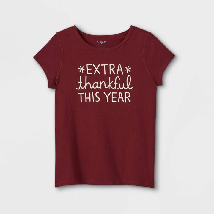 Girls' Adaptive Extra Thankful Short Sleeve T-shirt - Cat & Jack Burgundy