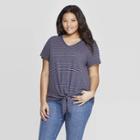 Women's Plus Size Striped Short Sleeve V-neck Tie Front T-shirt - Universal Thread Navy/red X, Blue