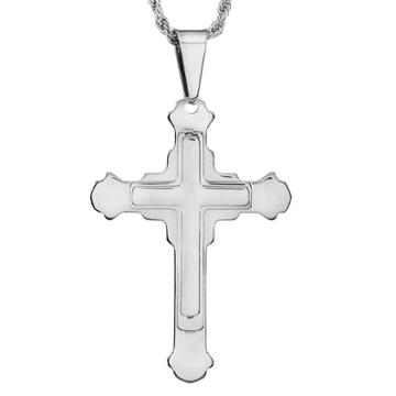 Men's West Coast Jewelry 24 Layered Cross Necklace - Silver,