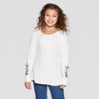 Girls' Long Sleeve Henley Top - Art Class Ivory
