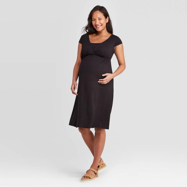 Maternity Short Sleeve Cross Front Nursing Dress - Isabel Maternity By Ingrid & Isabel Black