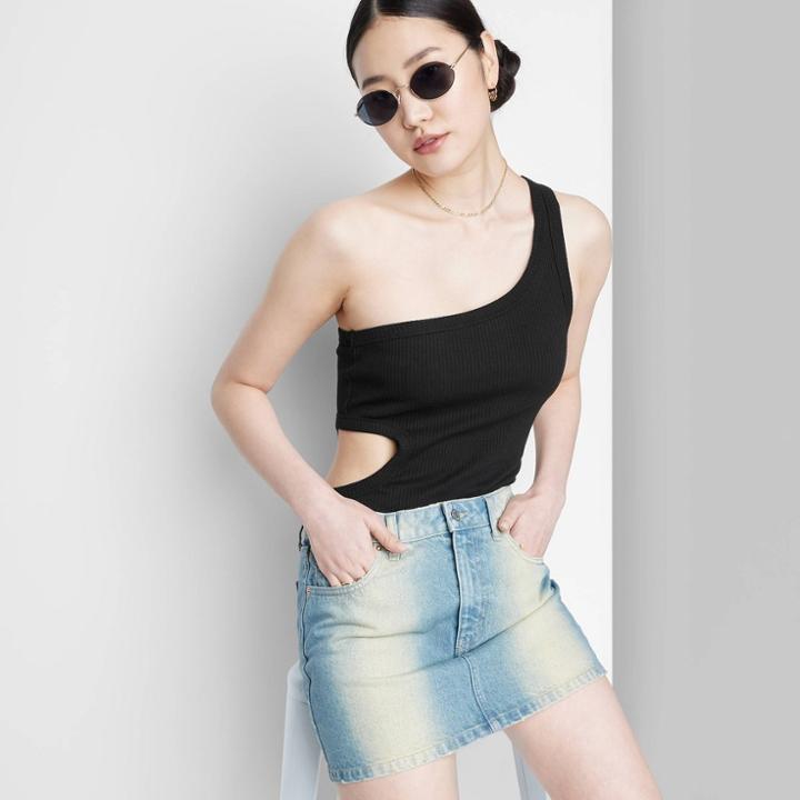 Women's Side Cutout Tank Bodysuit - Wild Fable Black