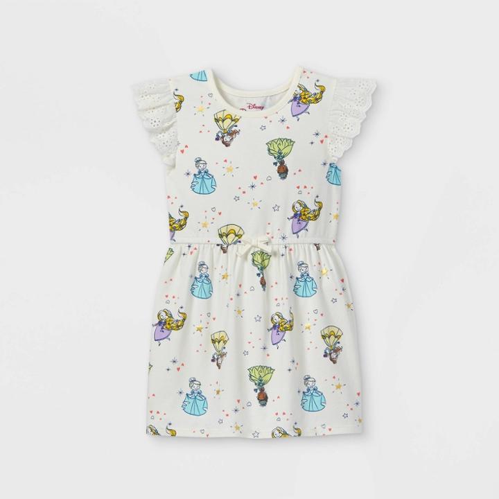 Toddler Girls' Disney Princess Print Knit Short Sleeve Dress - Cream