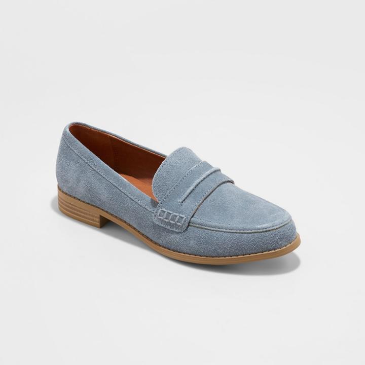 Women's Aanmae Wide Width Faux Leather Suede Closed Back Loafers - Universal Thread Blue 9w,