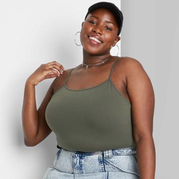 Women's Plus Size Slim Fit Cropped Cami Tank Top - Wild Fable Olive Green