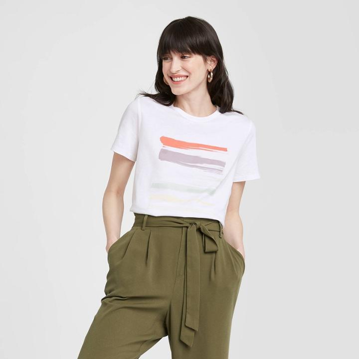 Women's Regular Fit Design Short Sleeve Round Neck T-shirt - A New Day White