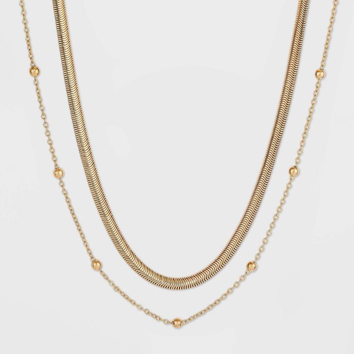Herringbone And Ball Chain Necklace 2pc - A New Day
