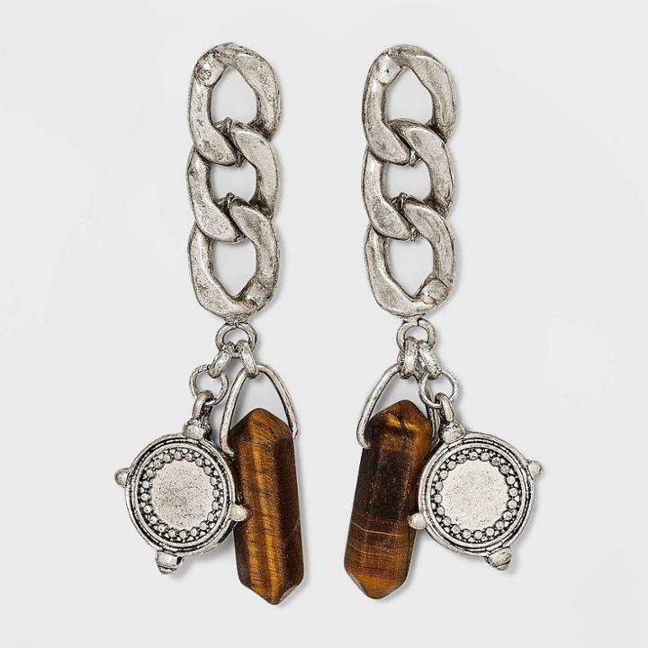 Semi-precious Tiger Eye And Sun Charm Drop Earrings - Universal Thread