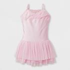 Danshuz Toddler Girls' Camisole Activewear Dress With Pleated Glitter Chiffon Yoke And Triple Layer Glitter Skirt - Pink 8-10,