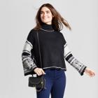Cliche Women's Printed Sleeve Turtleneck Pullover Sweater - Clich Black/white