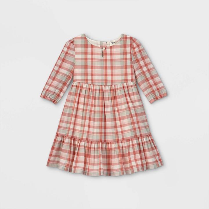 Oshkosh B'gosh Toddler Girls' Plaid 3/4 Sleeve Dress - Coral