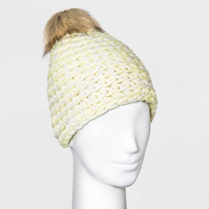 Women's Hand Knit Pom Beanie - Universal Thread Yellow