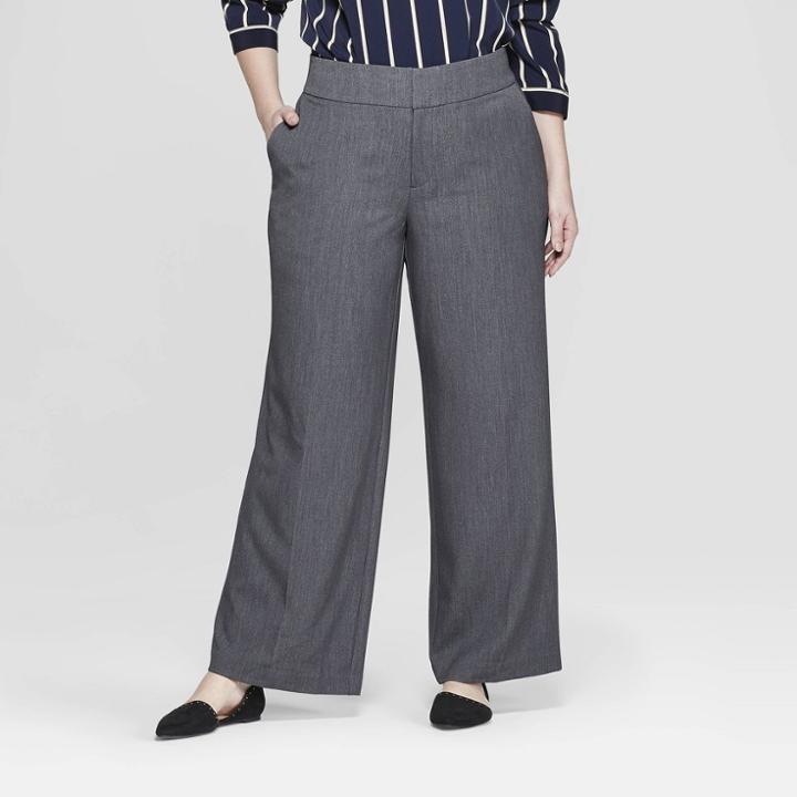 Women's Plus Size Wide Leg Trouser Pants - Ava & Viv Dark Heather Gray