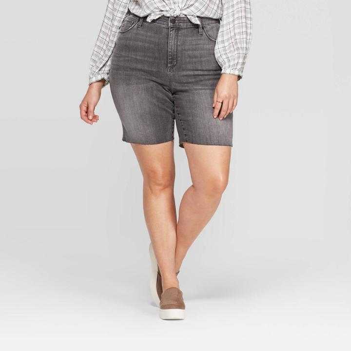 Women's Plus Size High-rise Bermuda Jean Shorts - Universal Thread Gray Wash